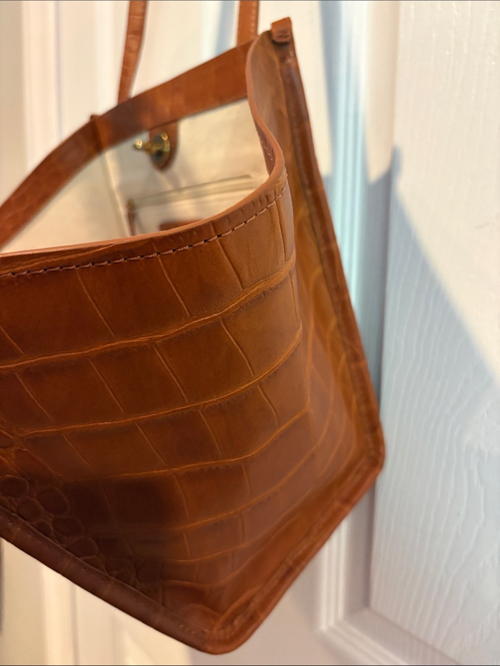 BNWT MARGOT Viral Cognac Croc-Embossed Leather Shoulder Bag Tote - Picture 11 of 16